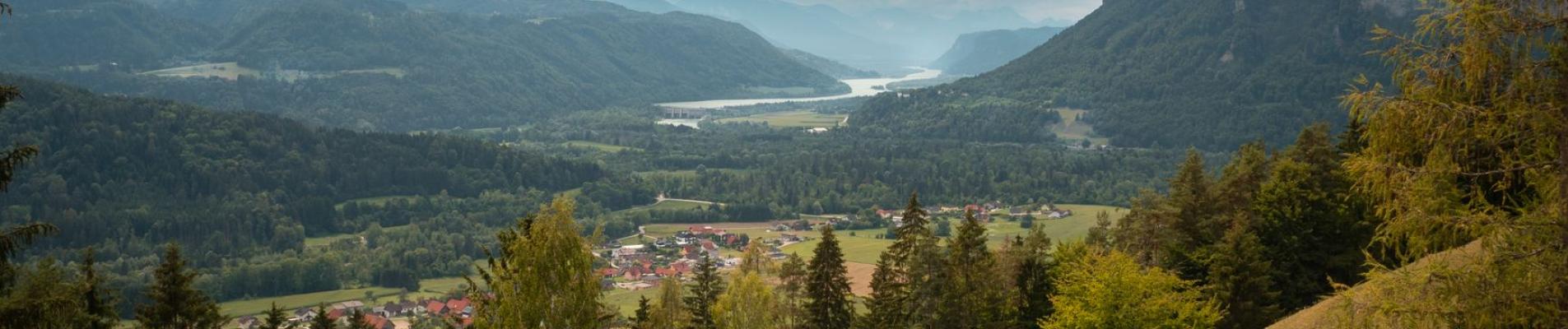 Beautiful view of mountains and forests in Klagenfurt, Austria.