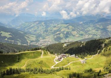 Breathtaking aerial view of Flachauwinkl's lush alpine landscape in Salzburg, Austria.