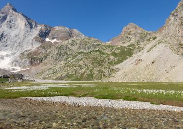 Breathtaking mountain scenery with clear skies in Cauterets, Occitanie, France.